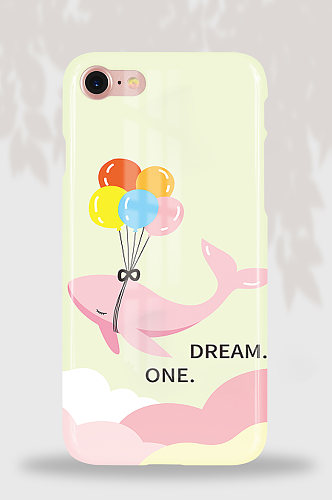74原创卡通手绘粉色鲸鱼彩色气球手机壳