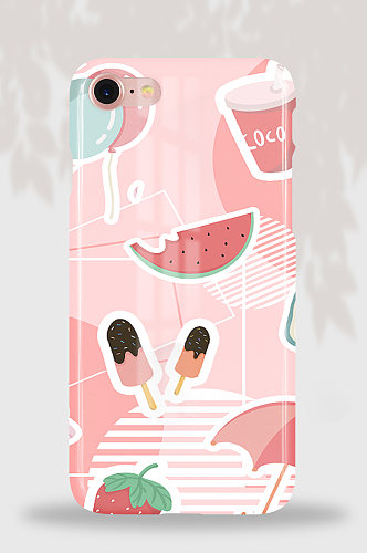 44清新粉红水果简易贴纸手机壳