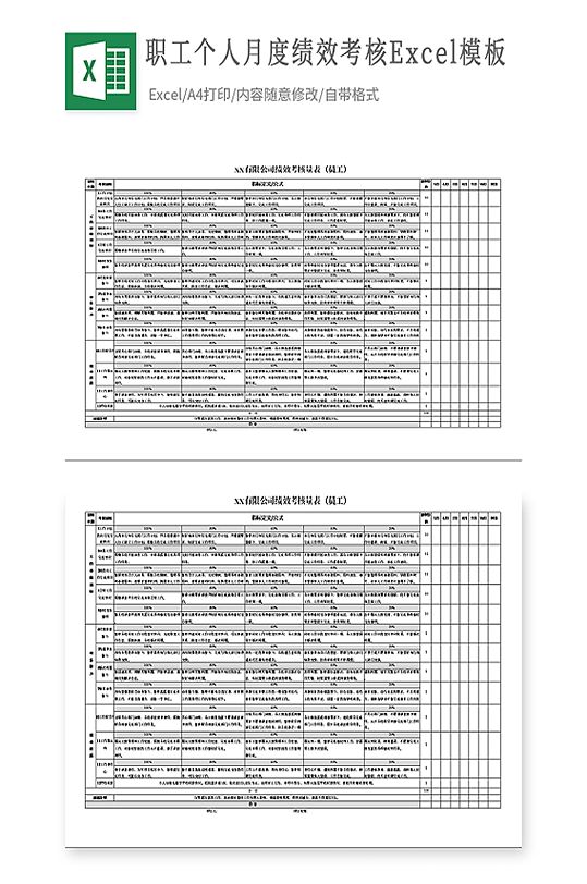 职工个人月度绩效考核Excel模板