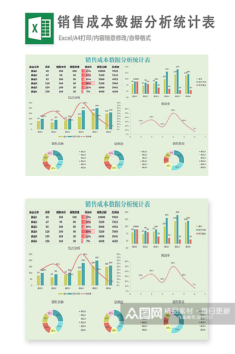 销售成本数据分析统计表素材