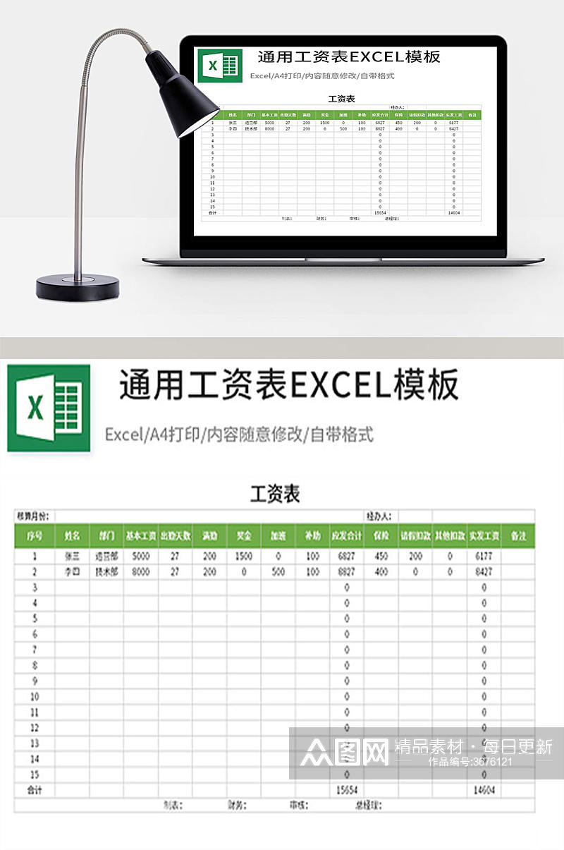 通用企业工资核算表格EXCEL模板素材