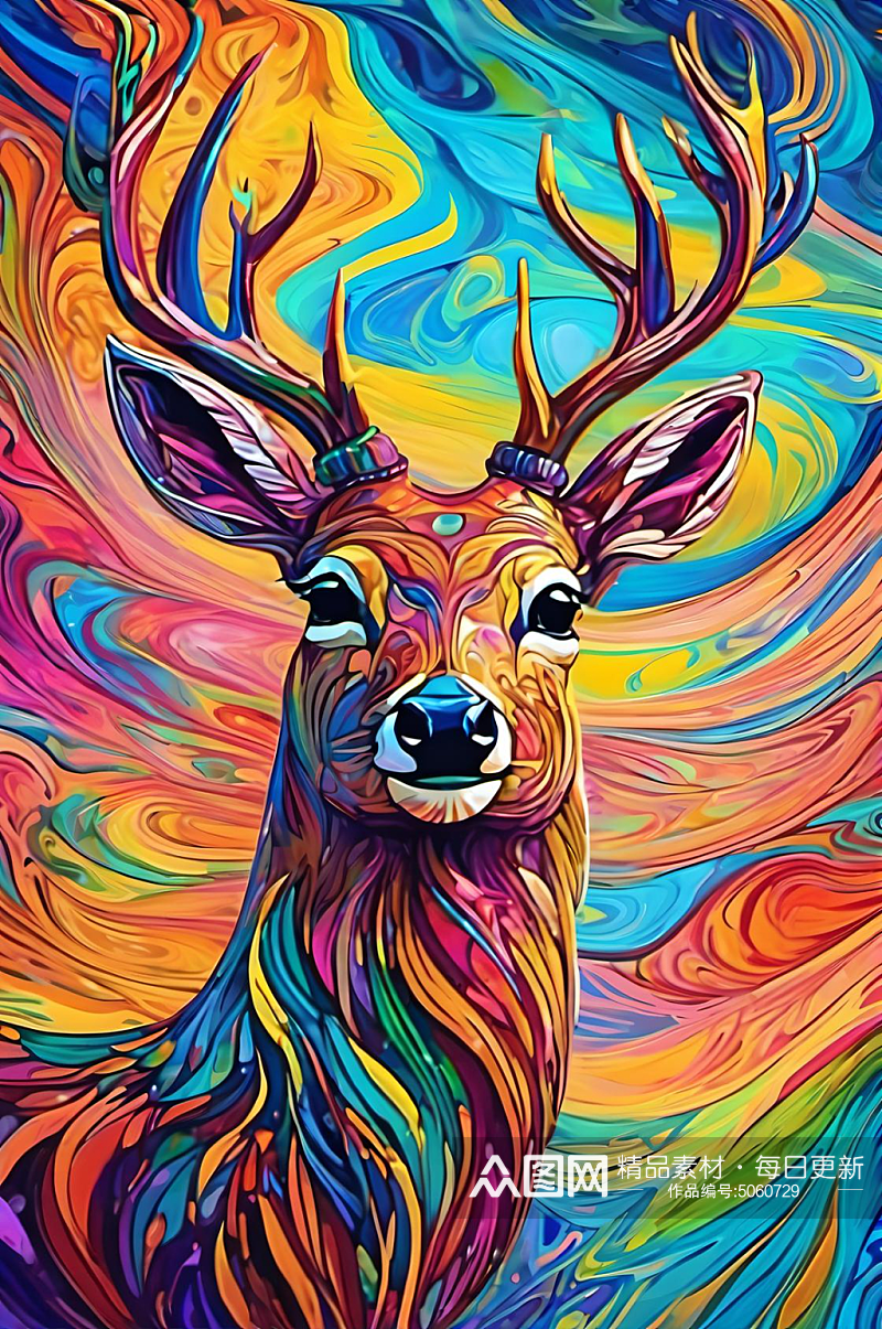 数码艺术炫彩小动物鹿装饰画素材