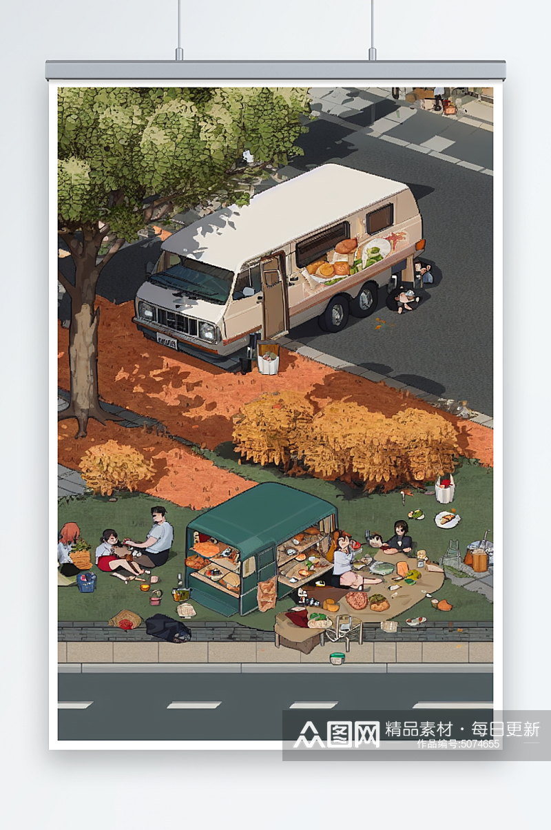 数字艺术露营野餐插画素材