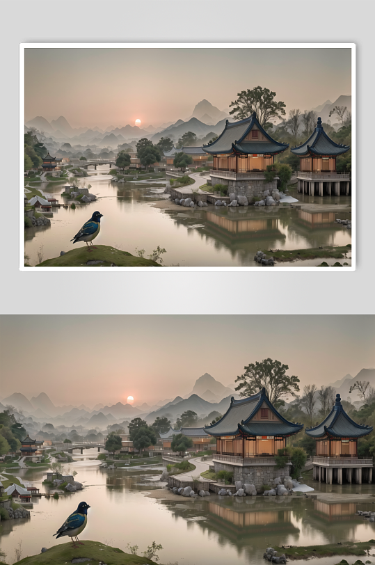 数字艺术中国风山水画模型