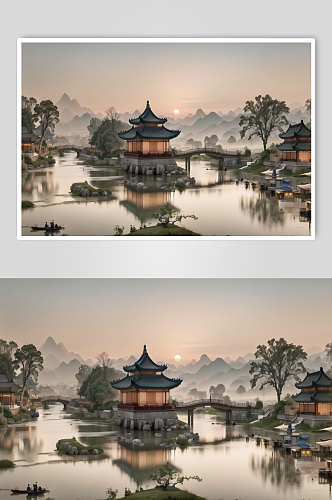 数字艺术中国风山水画模型