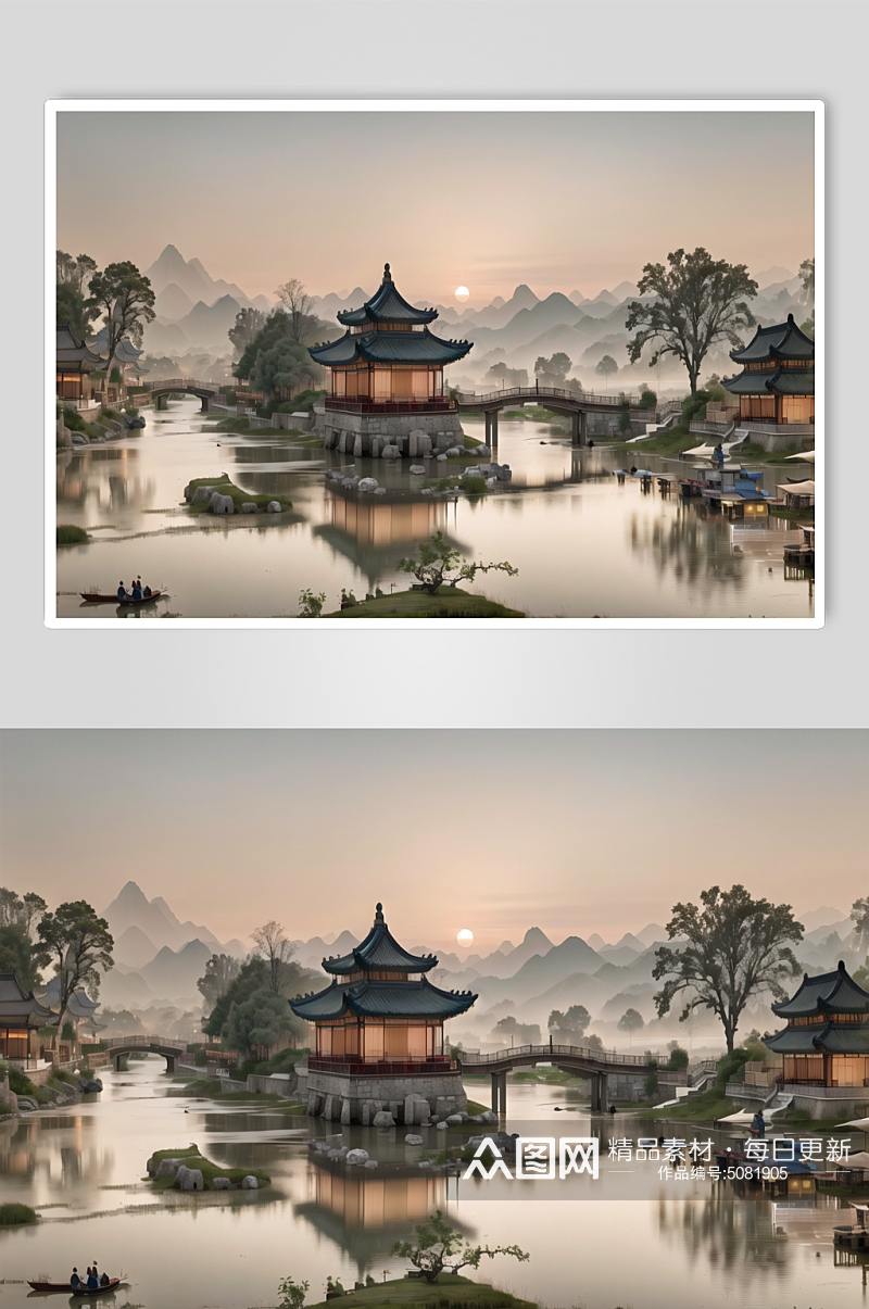 数字艺术中国风山水画模型素材
