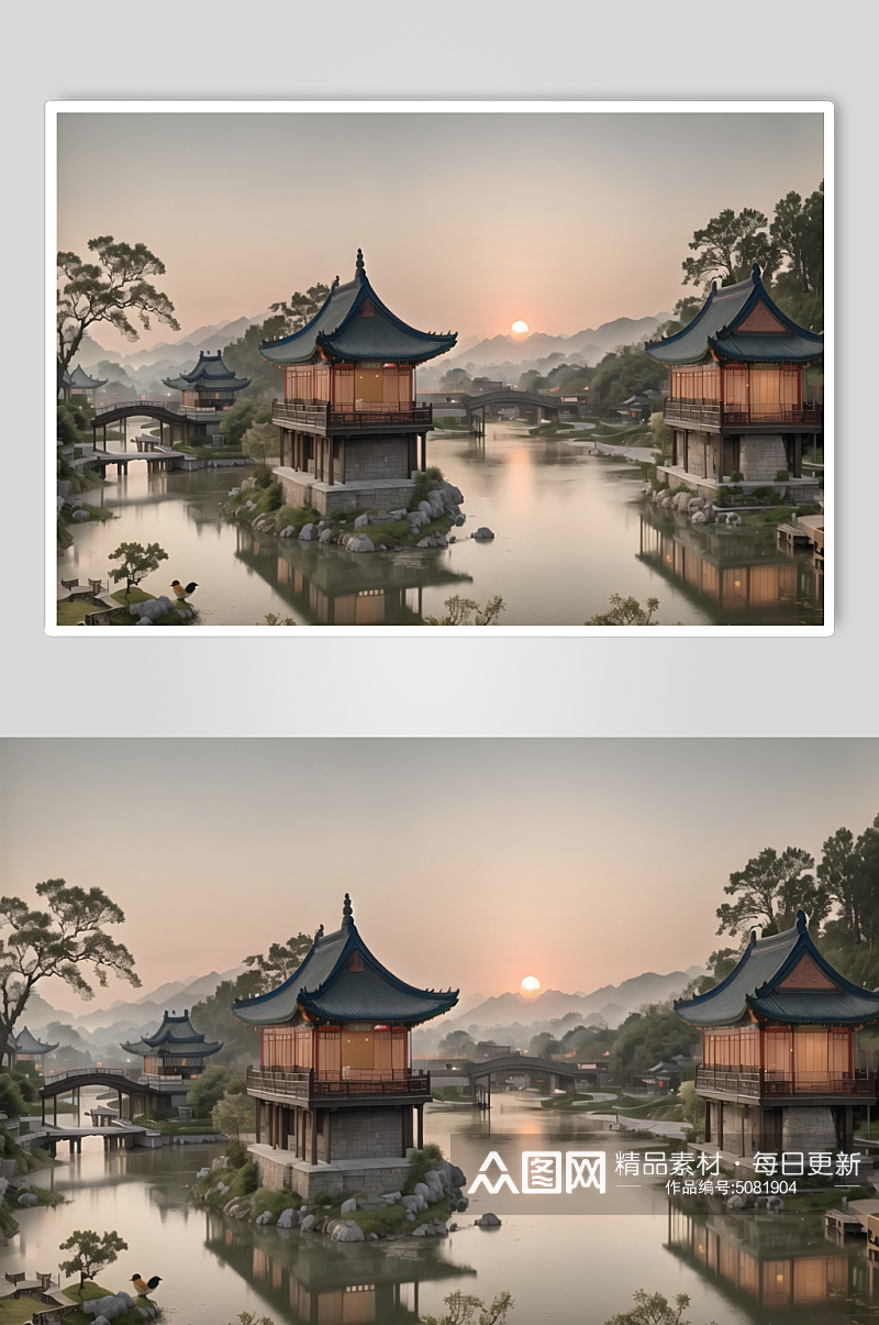数字艺术中国风山水画模型素材
