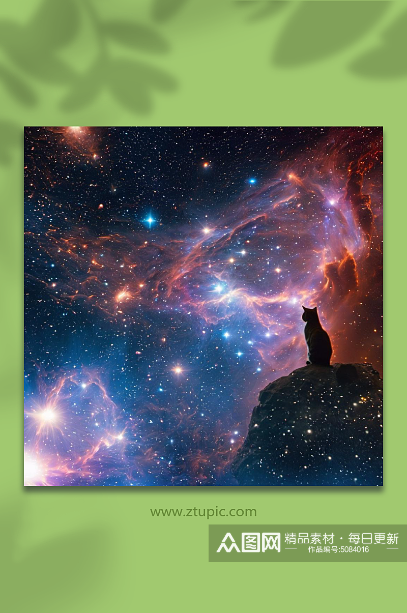 数字艺术超现实猫咪星空摄影图素材