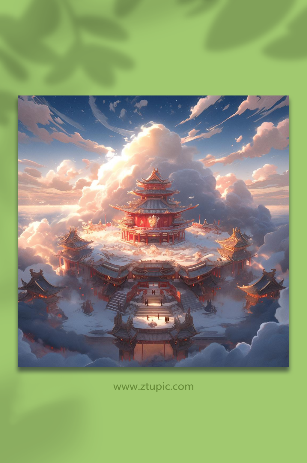 数字艺术油画风山顶亭台楼阁素材