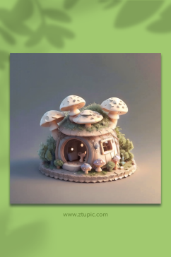 数字艺术蘑菇房屋C4D模型