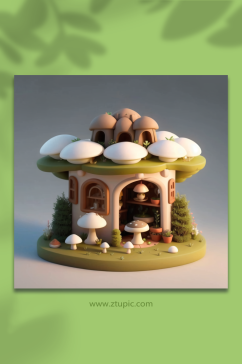 数字艺术蘑菇房屋C4D模型
