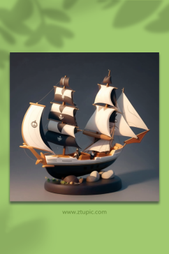 数字艺术帆船C4D模型