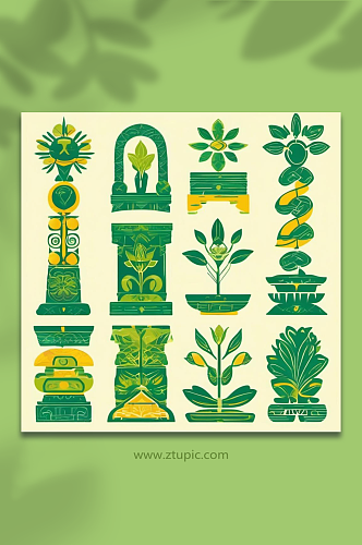 数字艺术绿色古老图案版画标志