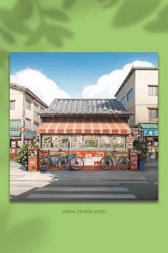 数字艺术日系街景插画