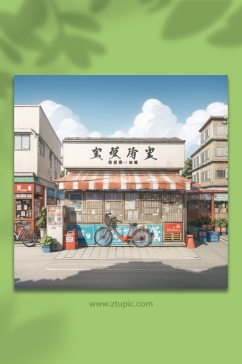 数字艺术日系街景插画