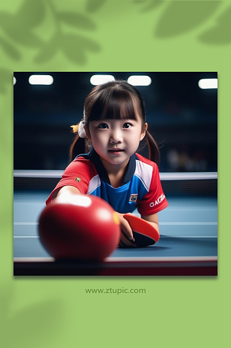 数字艺术少儿乒乓球运动员摄影图