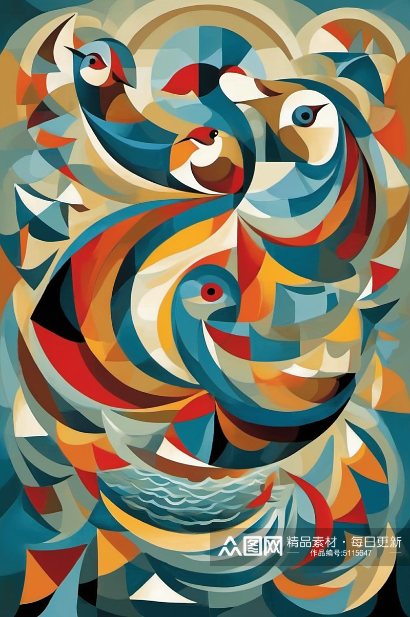 数字艺术抽象小鸟装饰画素材