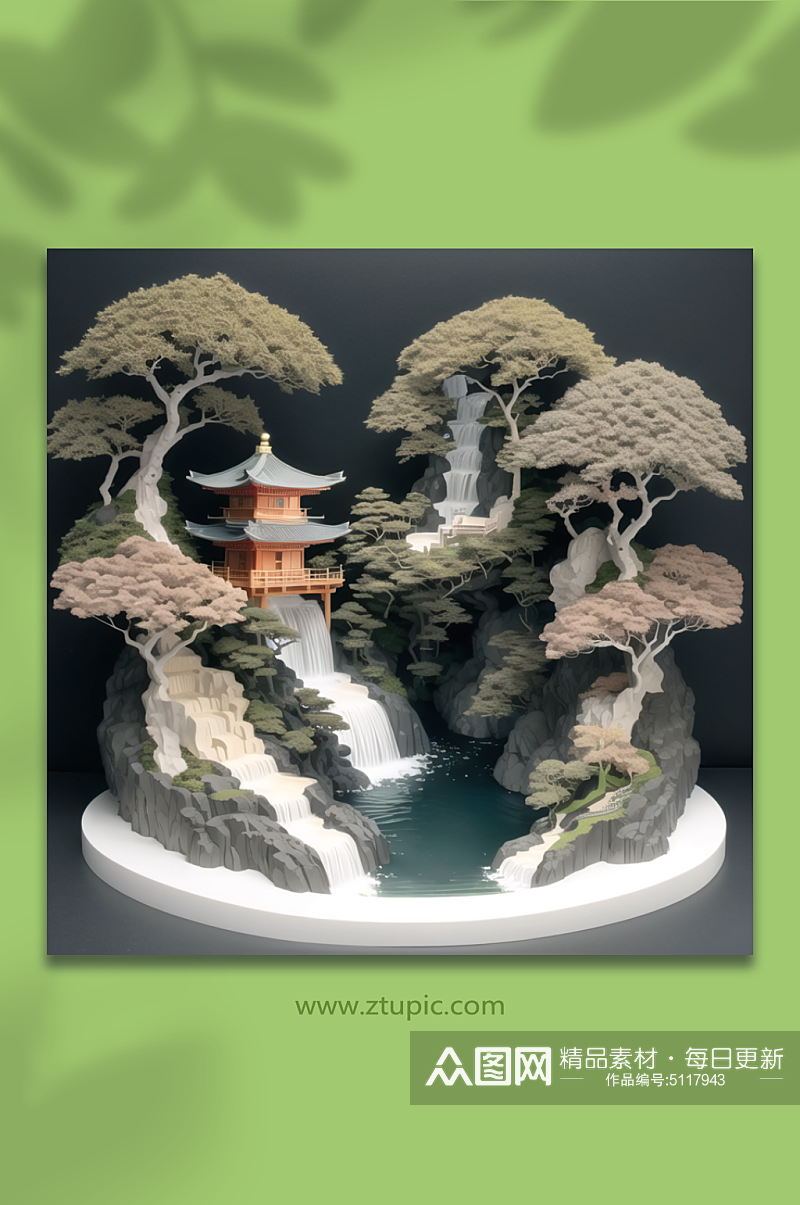 数字艺术中国风山水雕刻模型素材