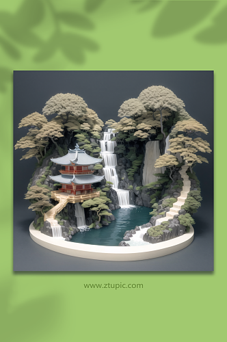 数字艺术中国风山水雕刻模型