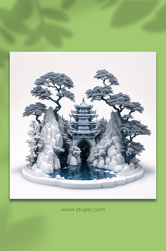 数字艺术中国风山水雕刻模型