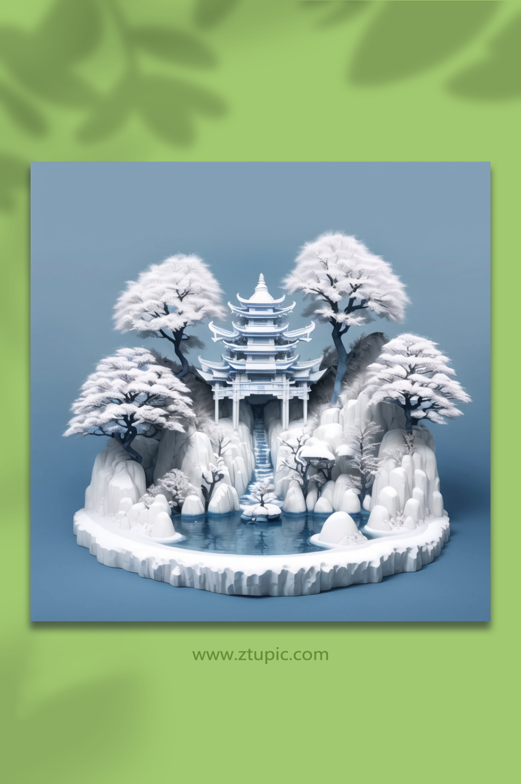 数字艺术雕刻立体山水插画素材