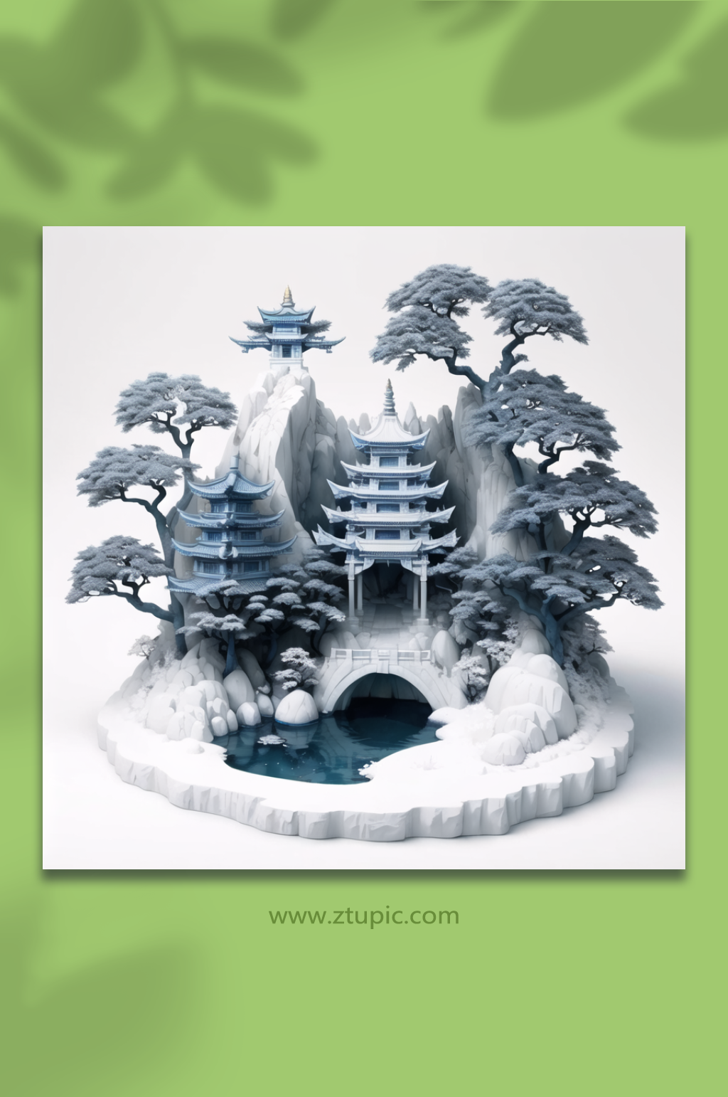 数字艺术雕刻立体山水插画素材