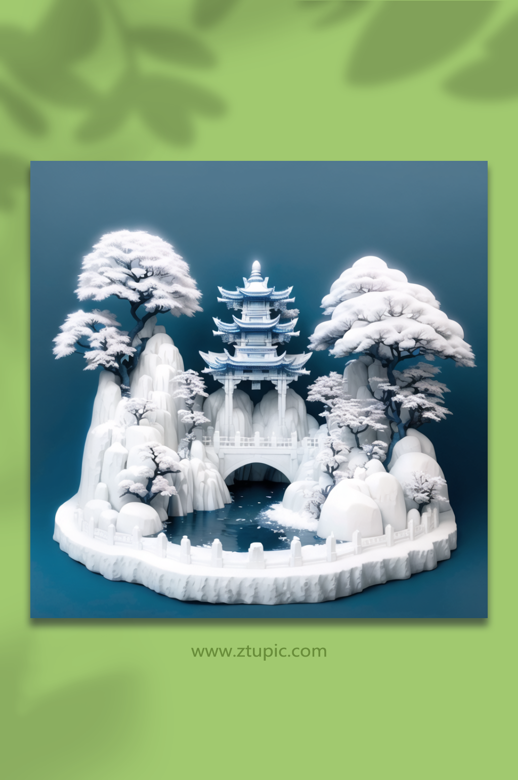 数字艺术雕刻立体山水插画素材
