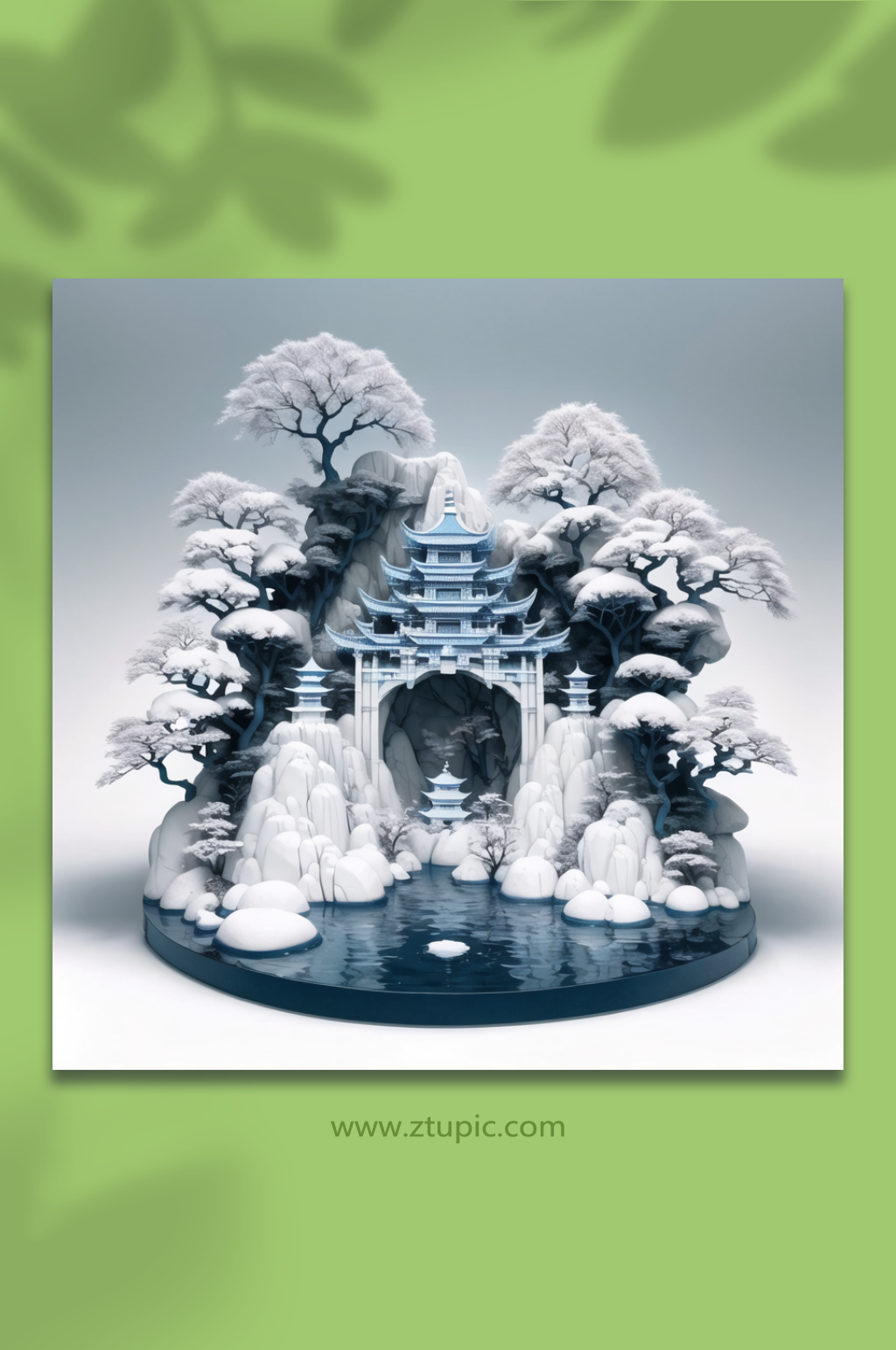 数字艺术雕刻立体山水插画素材