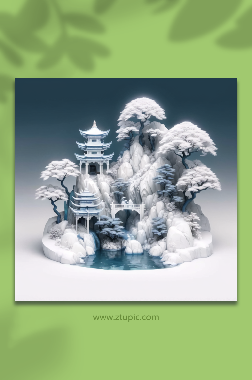 数字艺术雕刻立体山水插画素材