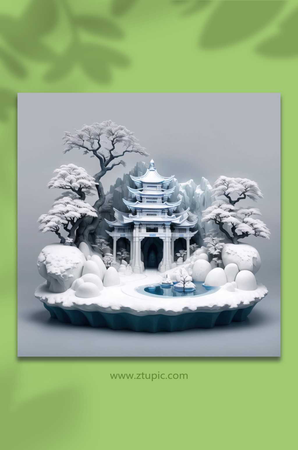 数字艺术雕刻立体山水插画素材