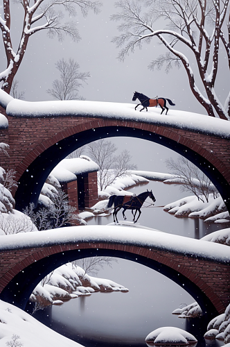 数字艺术中国风雪景插画