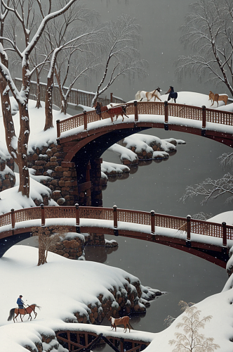 数字艺术中国风雪景插画