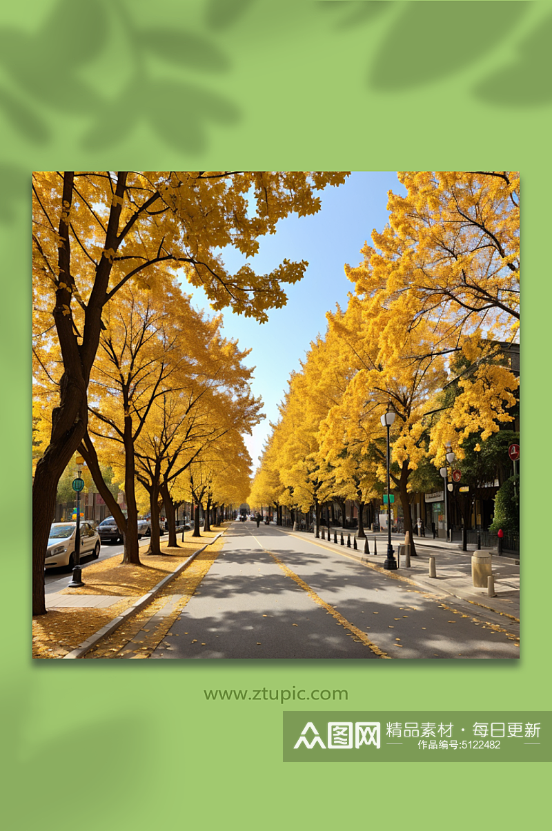 数字艺术秋季金黄树叶摄影图素材