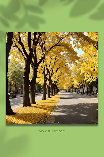 数字艺术秋季金黄树叶摄影图