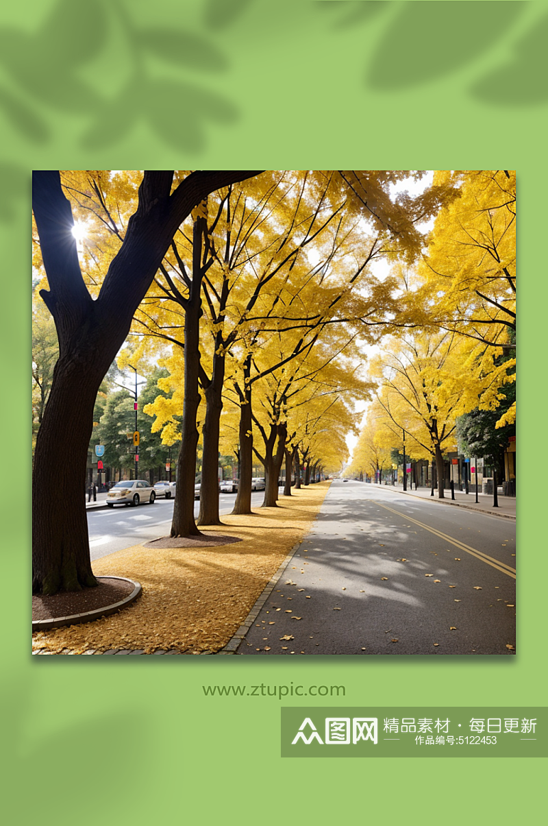 数字艺术秋季金黄树叶摄影图素材