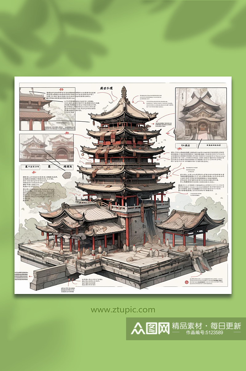 数字艺术中国风建筑设计图素材
