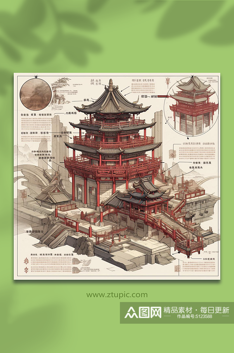 数字艺术中国风建筑设计图素材