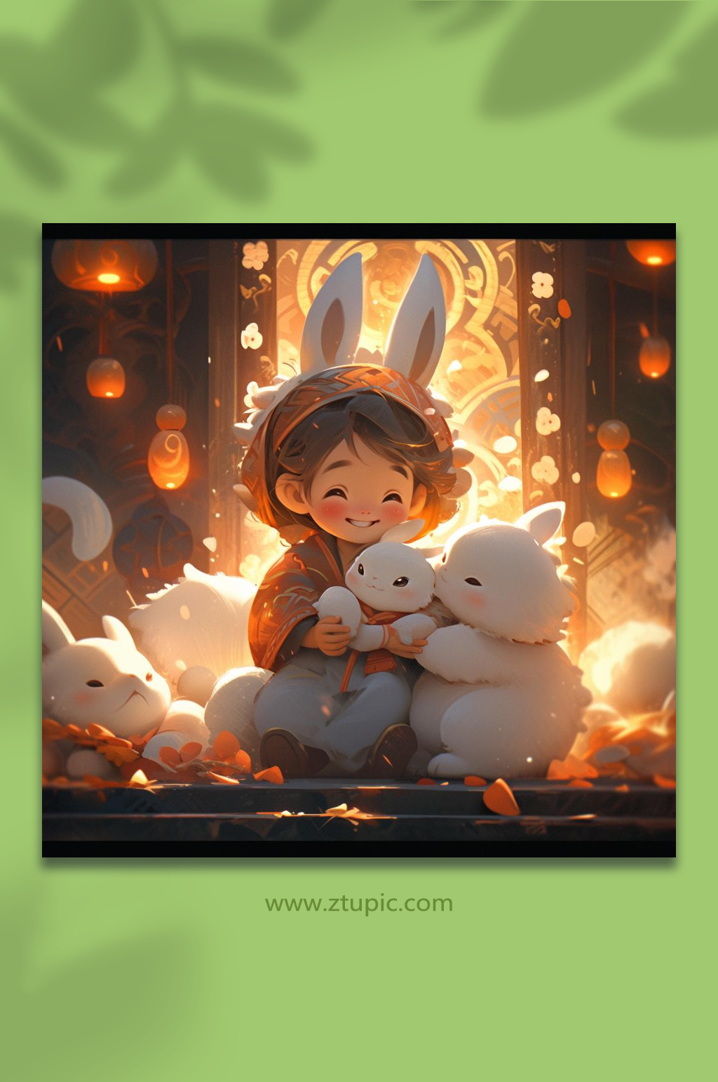 数字艺术中秋节可爱玉兔插画素材