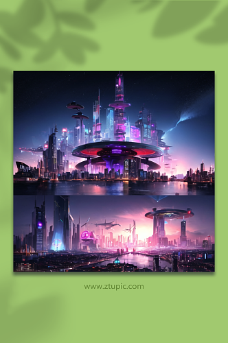 数字艺术科幻太空城市插画
