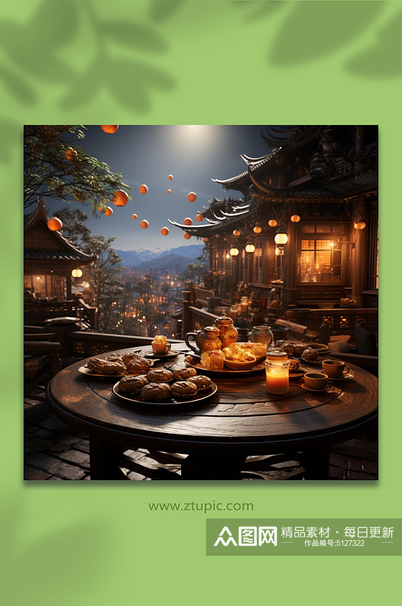 数字艺术中秋节中式场景图片素材