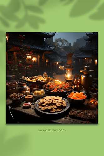 数字艺术中秋节中式场景图片