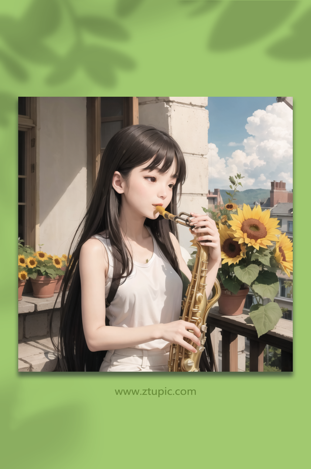 数字艺术卡通女生乐器插画素材