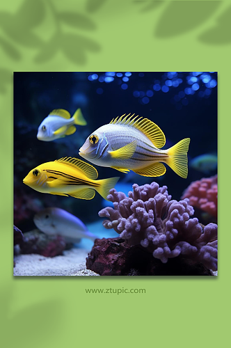 数字艺术海洋里的小鱼摄影图