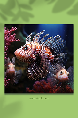 数字艺术海洋里的小鱼摄影图