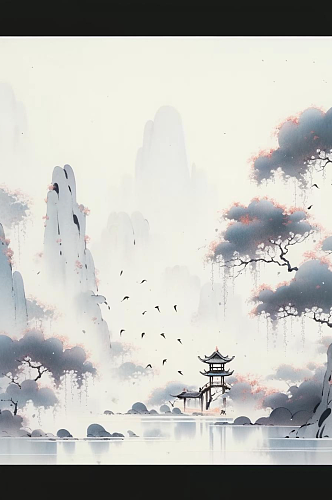 数字艺术中国风水墨画背景图