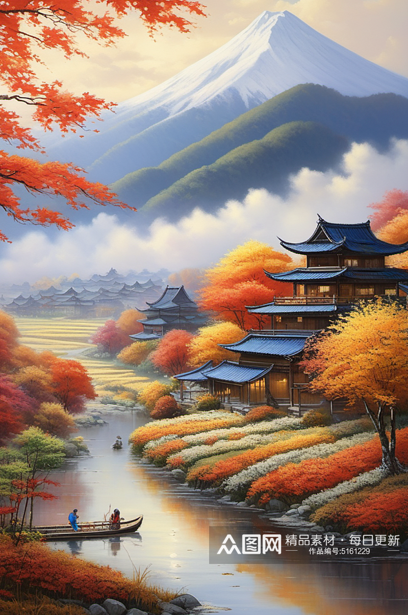 数字艺术秋季风景山水画素材