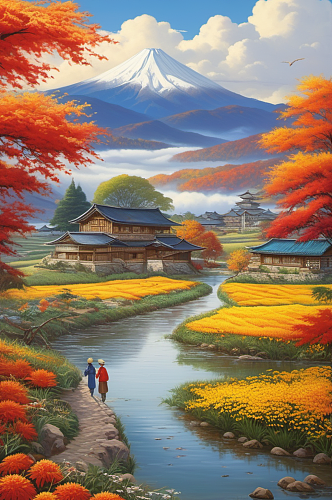 数字艺术秋季风景山水画