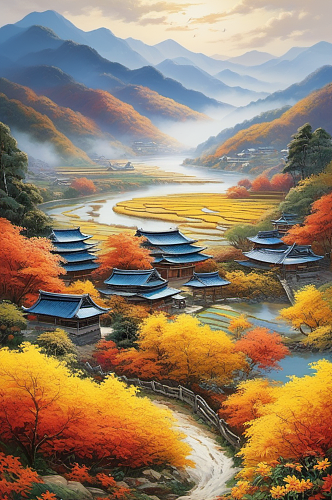 数字艺术秋季风景山水画