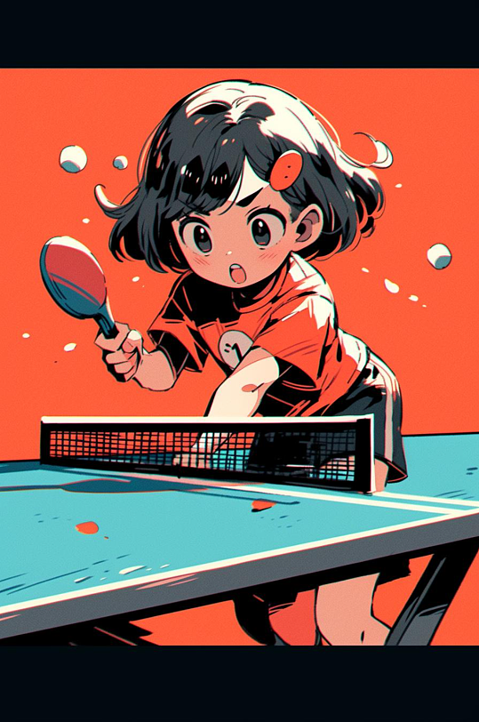 数字艺术乒乓球卡通女孩插画