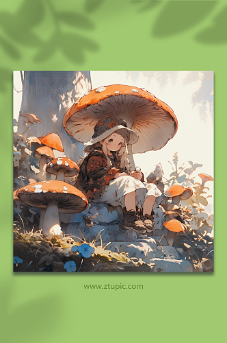 数字艺术蘑菇仙子插画